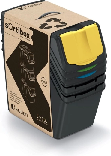 Ensemble de trois bacs de tri Sortibox II 3x25 l – noir recyclé