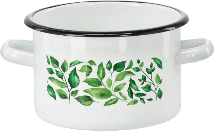 Casserole émaillée 2 l, 16 cm, blanche avec motif de ficus