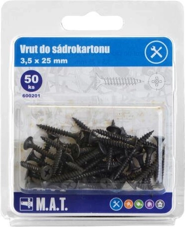 Vis pour plaques de plâtre 3,5 × 25 mm, pas fin, phosphatée (50 pcs)