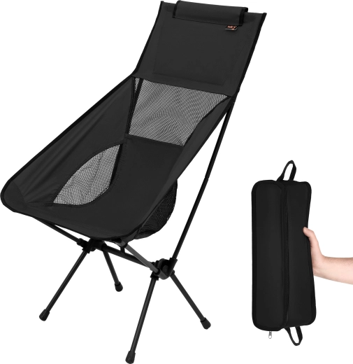 Chaise de camping pliable ultralégère à dossier haut NILS Camp noire