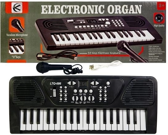 Clavier électronique pour enfants avec micro et charge USB (noir) - 1 pièce