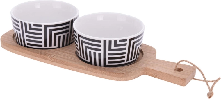 Set de service avec plateau en bambou et bols en porcelaine, 3 pièces