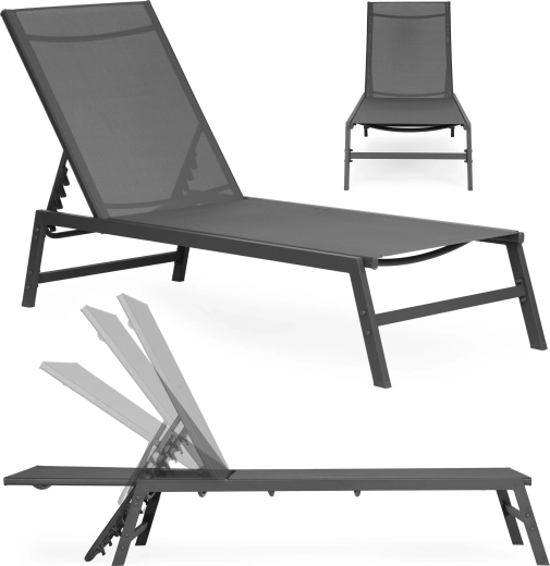 Chaise longue de jardin avec dossier réglable en acier, gris – MultiGarden