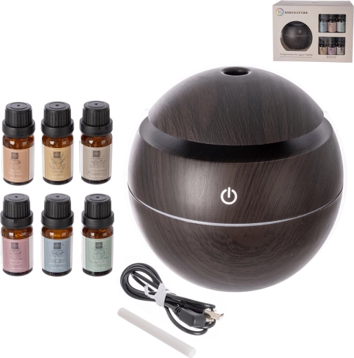 Diffuseur d’arômes électrique marron USB + 6× parfums 10 ml
