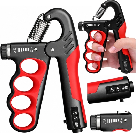Renforceur de poigne réglable avec compteur, rouge, 5–100 kg