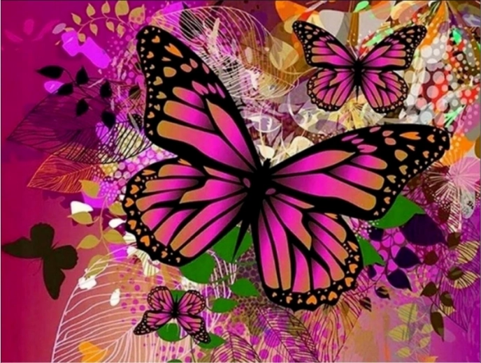 Mosaïque diamant (diamond painting) Papillons en rose 40 × 30 cm