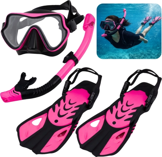 Ensemble de snorkeling avec masque, tuba et palmes noir‑rose S/M (EU 37‑41)