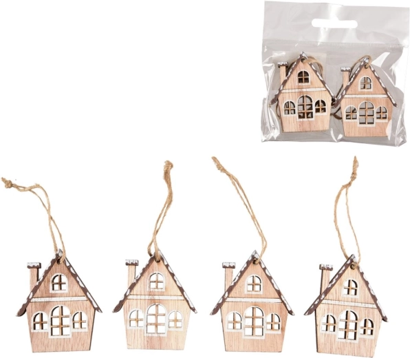 Petites maisons en bois suspendues beige (4 pcs)