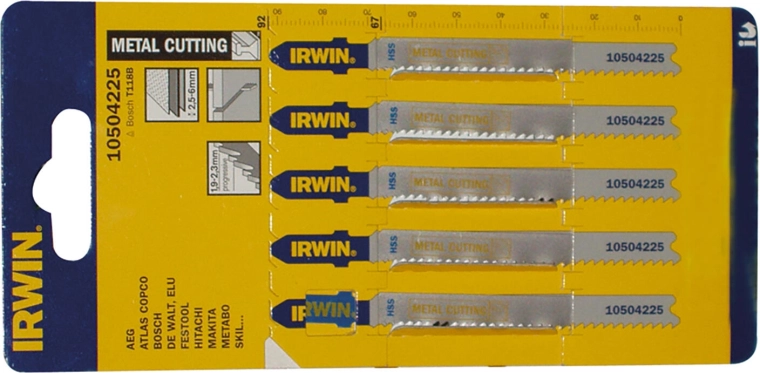 Jeu de lames de scie sauteuse HSS T118B pour métal IRWIN, 92 mm (5 pcs)