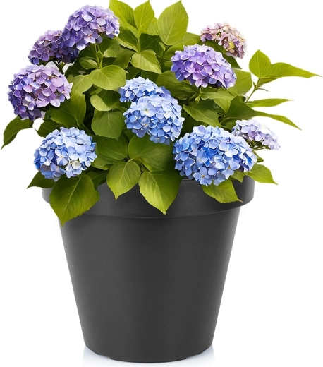 Grand pot de fleurs de jardin rond en plastique noir 39 cm