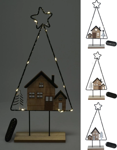 Décoration de Noël arbre avec maisonnette et éclairage LED 39 cm