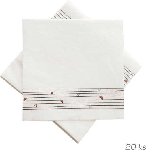 Serviettes en papier Cœurs 33 × 33 cm, 20 pcs