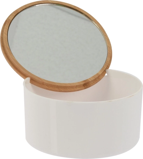 Organiseur pour bijoux et cosmétiques avec miroir 13 cm, plastique et bambou, rond ou carré