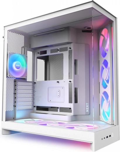 NZXT H9 Flow RGB+ blanc – boîtier ATX mid-tower avec fenêtre