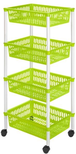 Étagère à paniers sur roulettes, 4 niveaux, 40 × 30 × 89 cm, plastique