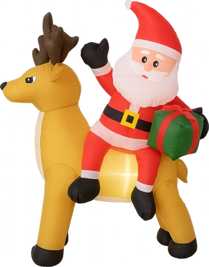 Père Noël gonflable avec renne 1,5 m avec éclairage LED
