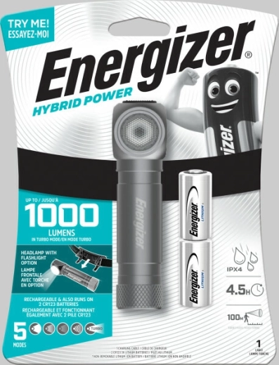 Lampe frontale LED hybride Energizer pour usage manuel et mains libres, 1000 lm