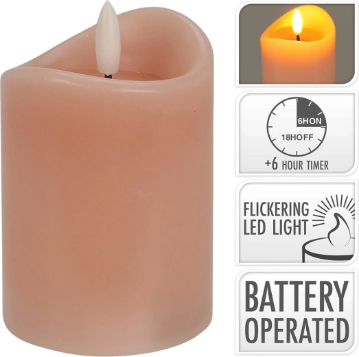 Bougie LED à flamme vacillante avec minuteur, rose 7 × 10 cm