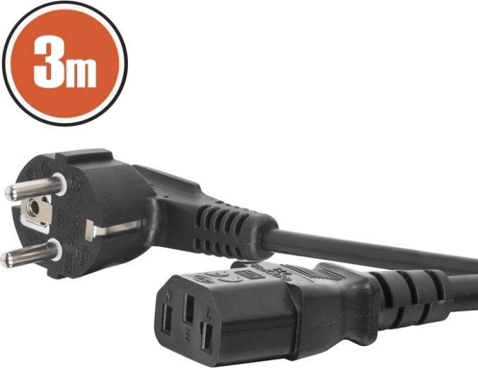 Câble d’alimentation secteur IEC C13 avec fiche coudée, 3 m, noir