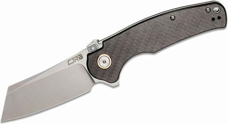 Couteau pliant CJRB Crag, lame stonewash 8,4 cm, fibre de carbone, noir