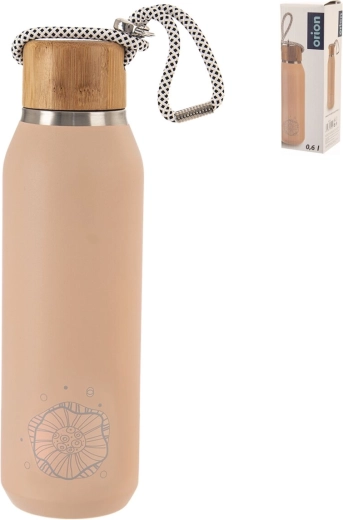 Gourde isotherme en acier inoxydable avec couvercle en bambou fleur 0,6 l rose