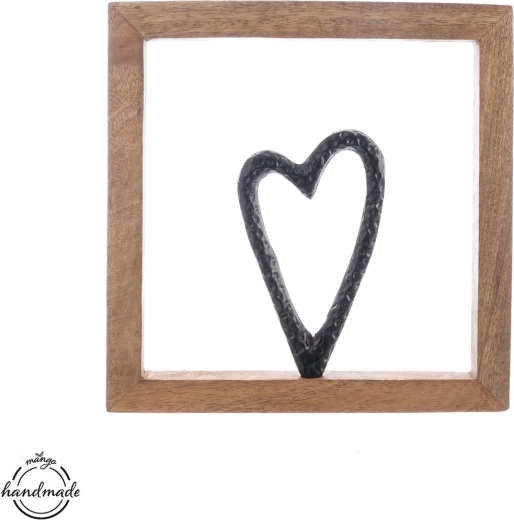Cœur décoratif avec cadre en bois de manguier et métal
