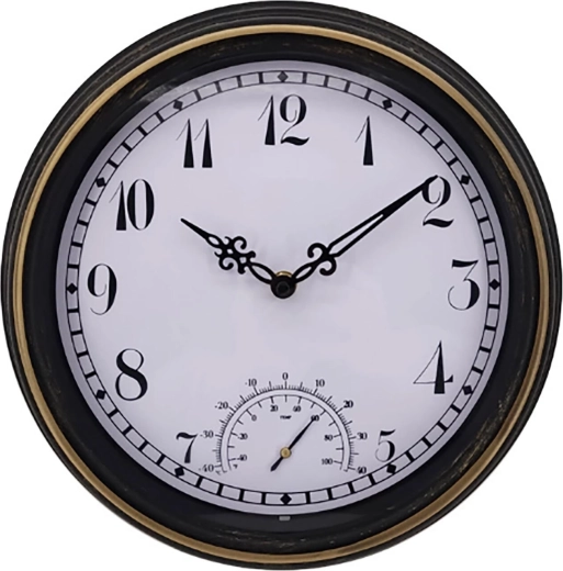 Horloge murale d’extérieur 30 cm – noir‑or, cadran blanc