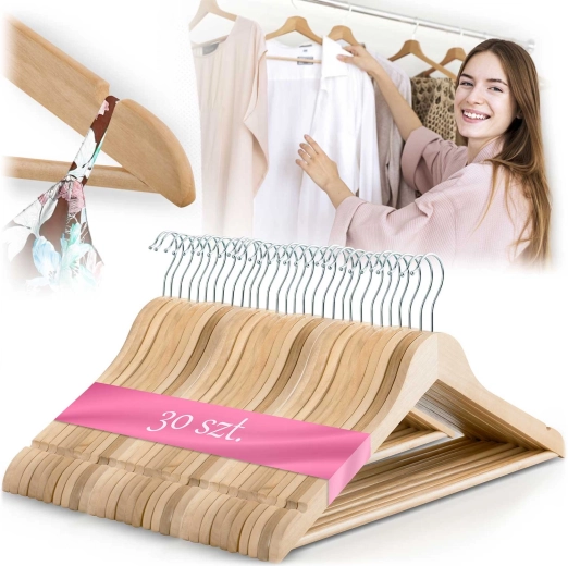 Cintres en bois naturel Massido pour vêtements, lot de 30 pièces