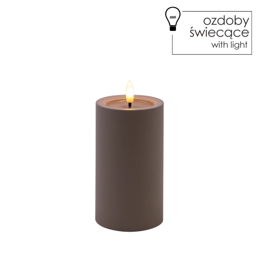 Bougie LED grise 7 × 12,5 cm à flamme vacillante