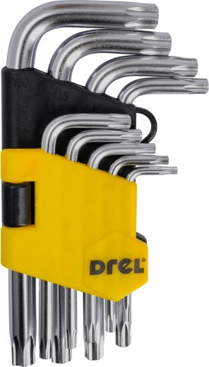 Jeu de clés hex TORX T10–T50, 9 pièces, acier S2, DREL