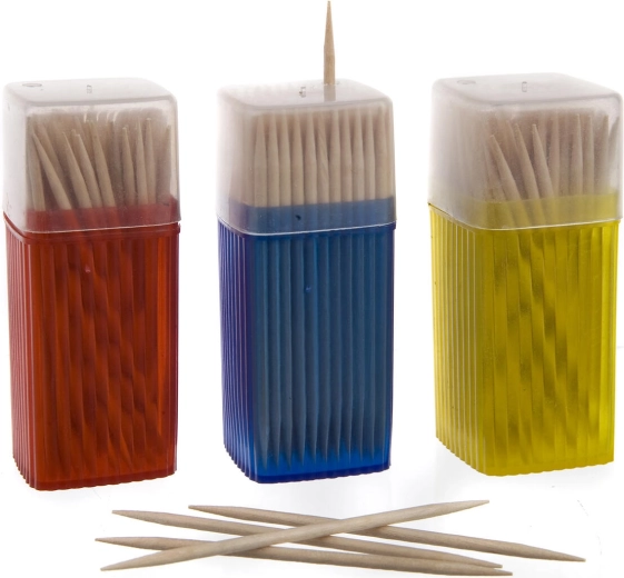 Cure-dents en bois à double pointe avec distributeur, lot de 3 × 150 pcs