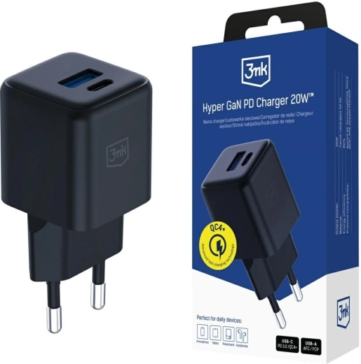 Chargeur secteur 3mk Hyper GaN 20 W noir