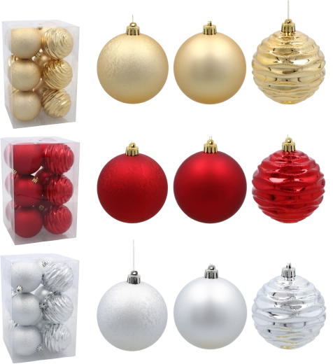 Set de boules de Noël 8 cm – rouge, or et argent, 12 pcs