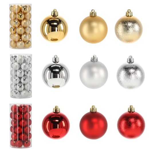 Lot de 30 décorations de Noël 6 cm – rouge, or et argent, boules en plastique incassables