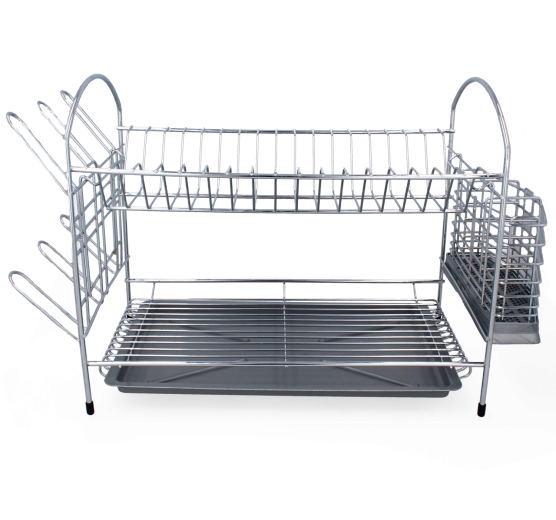 Égouttoir à vaisselle à deux niveaux 40 cm, acier chromé, argenté