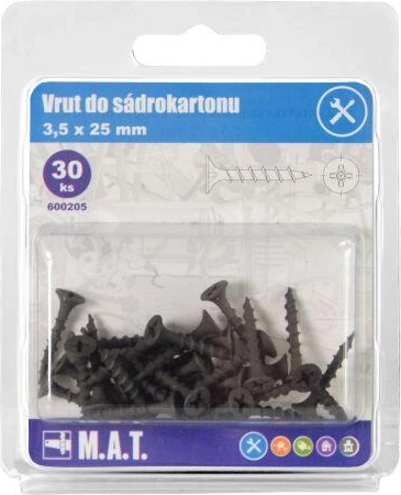 Vis pour plaques de plâtre 3,5 × 25 mm à gros filet, phosphatées (30 pcs)