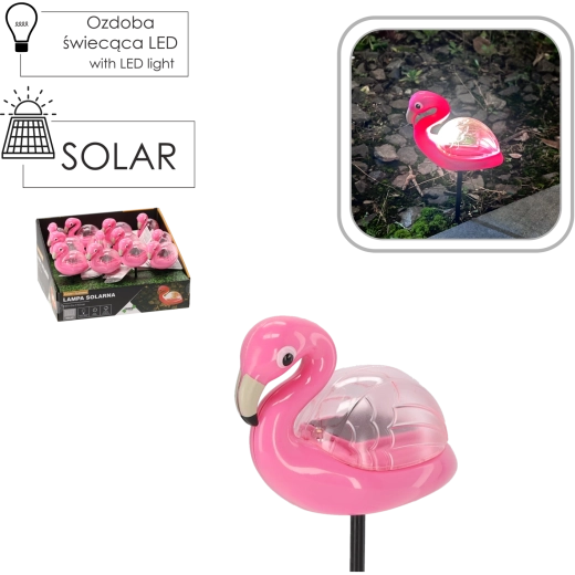 Lampe de jardin solaire flamant rose, blanc chaud, 10,5 × 5 × 17,5 cm