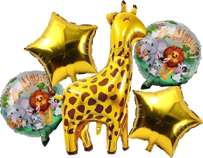 Set de ballons d’anniversaire girafe, animaux, 5 pcs
