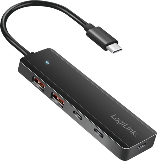 Concentrateur USB‑C ultra‑fin 4 ports (2× USB‑A, 2× USB‑C), noir