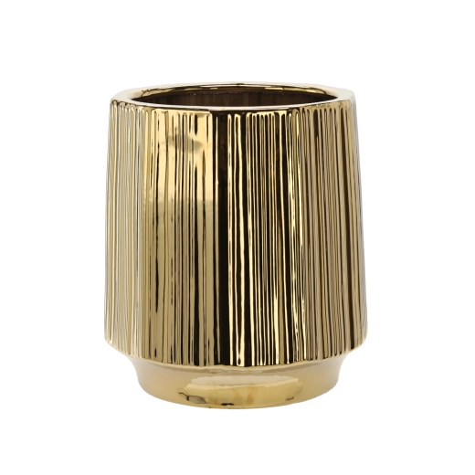 Cache-pot en céramique doré à rayures 32 × 32 × 35,5 cm