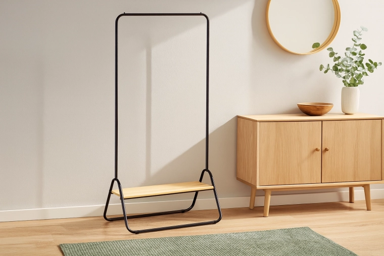 Portant sur pied avec étagère, loft métallique 80 × 44,5 × 146 cm