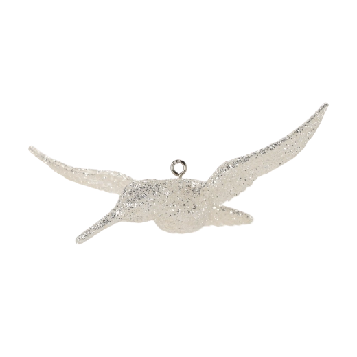 Décoration de Noël en verre colibri blanc brillant 8 × 13 cm, lot de 6 pièces