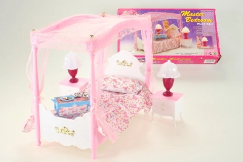 Lit à baldaquin Glorie pour poupées avec lampes lumineuses