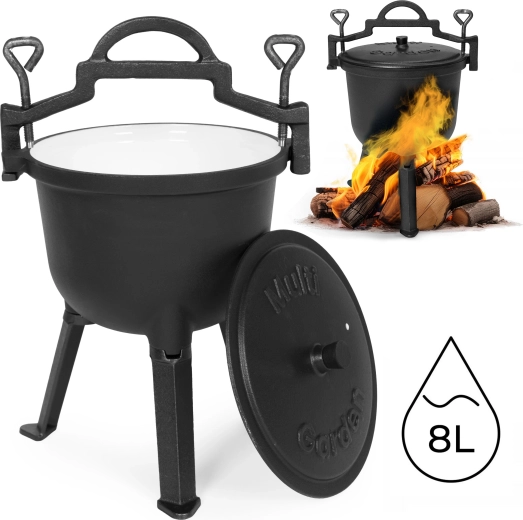 Chaudron en fonte émaillée 8 l avec trépied MULTIGARDEN pour feu et grill