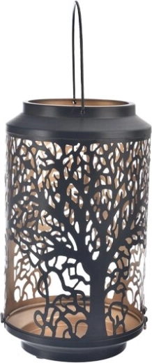 Bougeoir en métal en forme d’arbre noir et or 18 cm