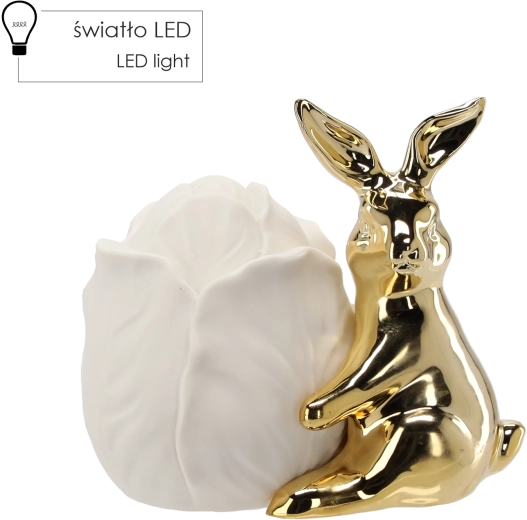 Petit lapin de Pâques en céramique avec fini doré et fleur LED
