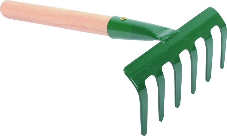 Râteau à main à 6 dents avec manche en bois 25 cm