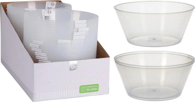 Bol en plastique 15 cm 750 ml, transparent, lot de 2 pièces