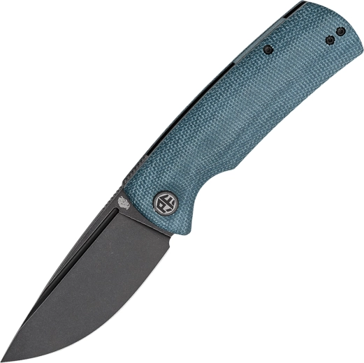Petrified Fish Beluga couteau pliant, Black Stonewash, Micarta bleue