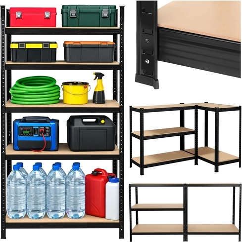 Étagère métallique pour garage et cave 180 × 90 × 40 cm, noire, 5 étagères BIGSTREN